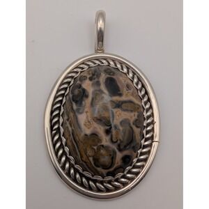 Sterling Silver Leopard Jasper‎ Oval Pendant Vintage Boho Southwest Style